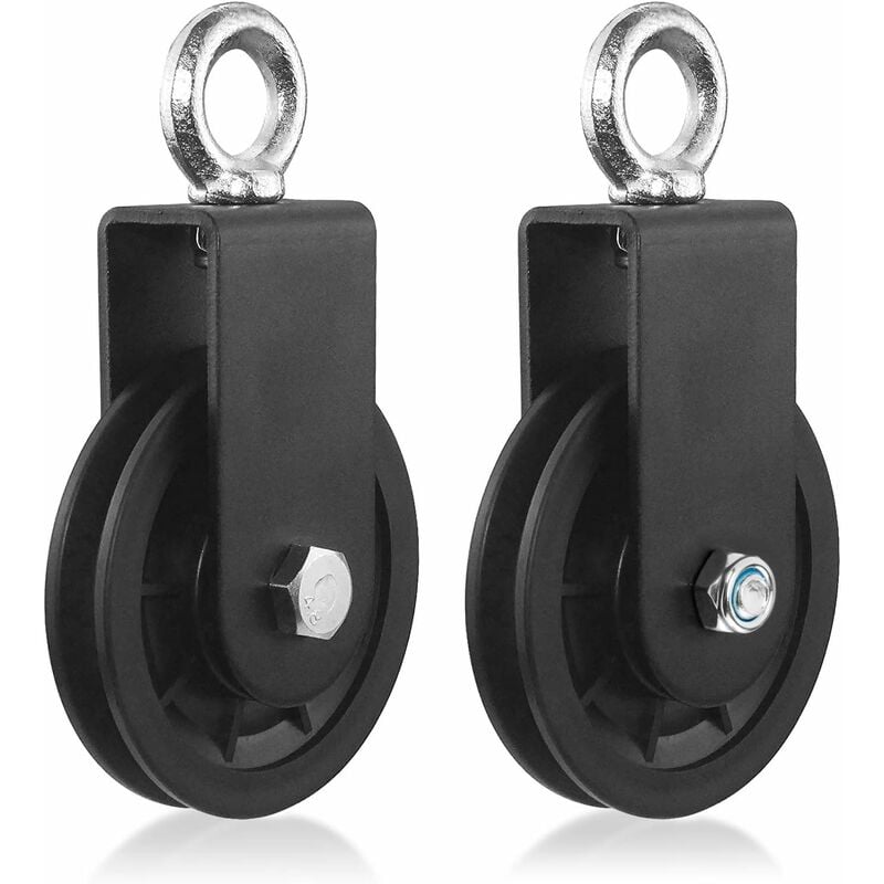 Poulies de corde Poulie de 90 mm avec support en u, poulie de bloc de bricolage efficace pour équipement de fitness, 2 pièces Fei Yu