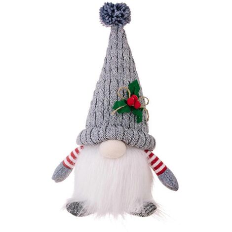 Poupée de Noël Gnome tricoté avec veilleuse LED Gris