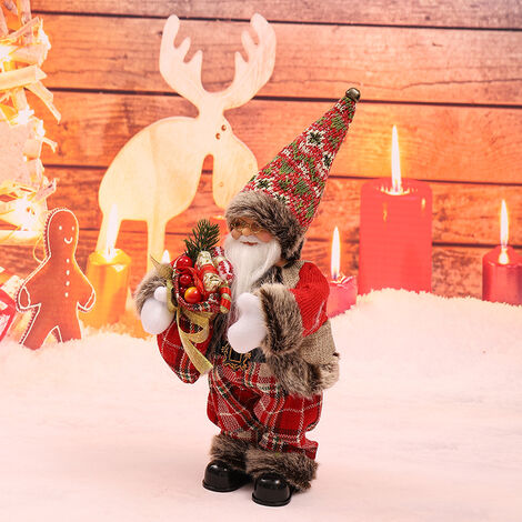 Poupée de Père Noël électrique debout, figurine de Père Noël traditionnel de luxe avec sac cadeau, décorations de Noël pour décoration de table de Noël