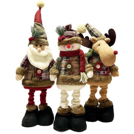 Poupée extensible en tissu à carreaux flocons de neige, décoration de Noël pour hôtel et centre commercial.