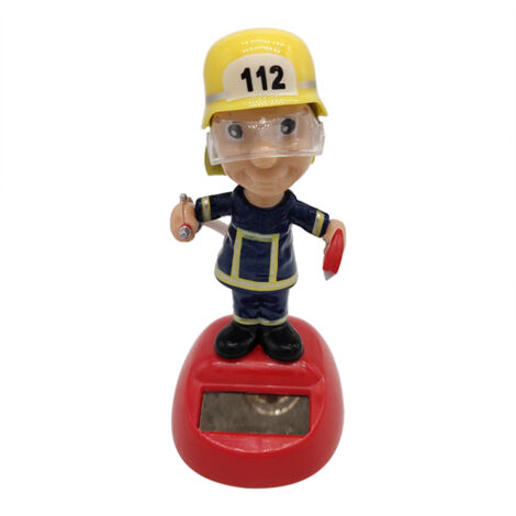 Poupée Secouante Pompier à Énergie Solaire - Décoration Intérieure Maison/Voiture - Cadeau de Noël Idéal