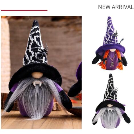 Poupées d'Halloween 2 pièces, poupées en peluche faites à la main avec chapeau de sorcière noir, fournitures de fête d'Halloween