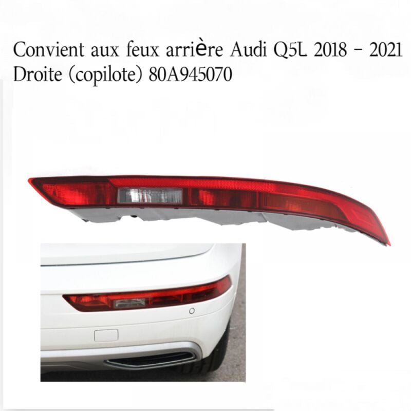 Sunxury - Pour A-udi Q5 2018 2019 2020 2021 80A945070 Réflecteurs De Pare-chocs Arrière Lumière Feu Arrière Inférieur Remplacement Droit Feu Arrière