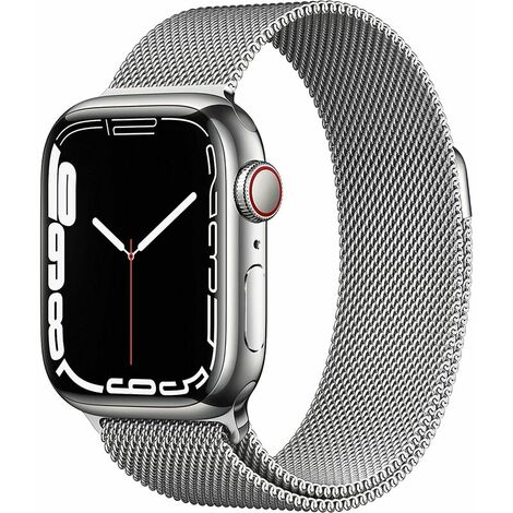 Pour Apple Watch Series 7 Boîtier en acier inoxydable argenté de 41 mm Bracelet milanais argenté Deux doubles bracelets milanais magnétiques pour bracelet iwatch