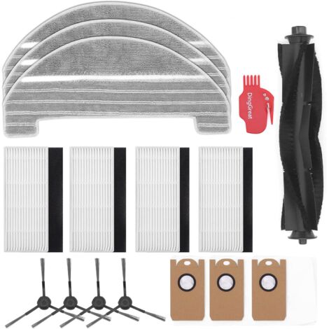 Pour aspirateur robot Proscenic M8 PRO, kit d'accessoires, lot de 1 brosse principale, 4 brosses latérales, 4 filtres, 3 serpillières, 3 sacs à poussière, 1 brosse de nettoyage