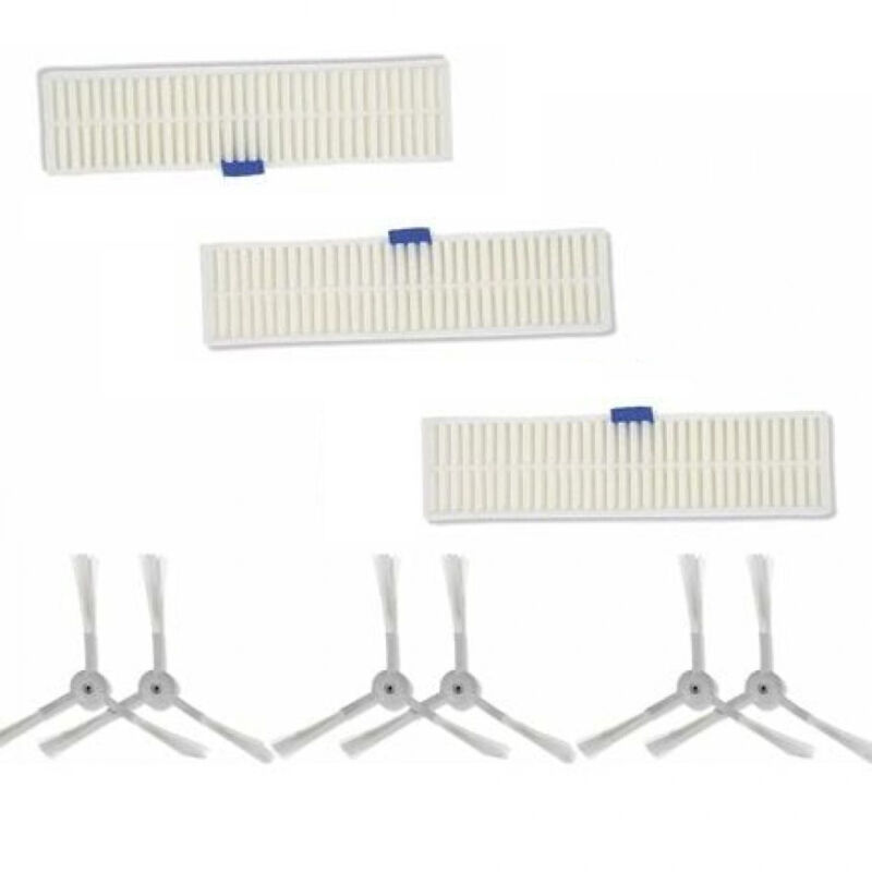 Lot de 3 filtre à poussière et 6 brossettes latérales, Haute efficacité, Compatibles avec Les aspirateurs Robot Explorer Série 60, Blanc
