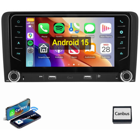 Pour AUDI A3 8P 2003-2012 Android 15 Autoradio Apple Carplay GPS WIFI USB Type-C 2+32G