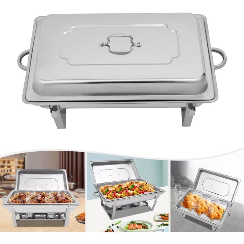 Pour buffets de restauration et fêtes Chaffing Dish en acier inoxydable, 9 l, chauffe-plats en acier inoxydable, récipient de maintien au chaud