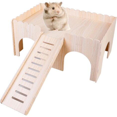 pour cochon d'Inde avec rampe 4 entrées, maison pour cochon d'Inde en bois, accessoire pour cochon d'Inde, maison pour lapin, rongeurs, hamster, lapin, 38 x 25 x 18 cm