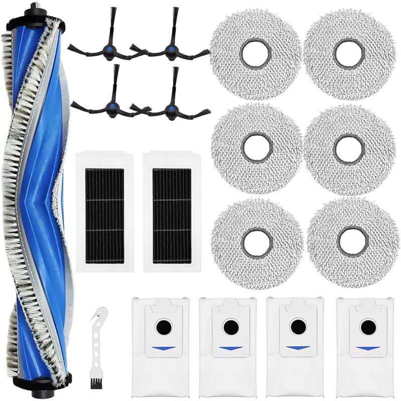 Pour Ecovacs Deebot X5 Omni, X5 Pro aspirateur robot, Brosses à rouleau + 6 Chiffon + 4 sacs à poussière + 4 brosses latérales + 2 HEPA filtres