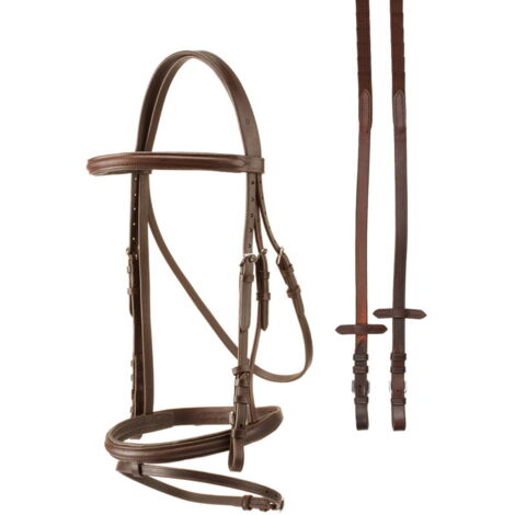 Pour en savoir plus :, Marron 04: Bridon et mamelon Tattini en cuir avec rênes en toile