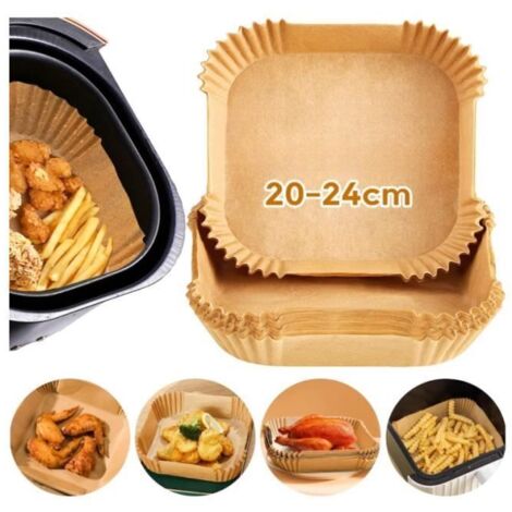 pour friteuse sans huile, 100 pièces de papier de cuisson carré , four, poêle à frire, micro-ondes (20-24 cm)