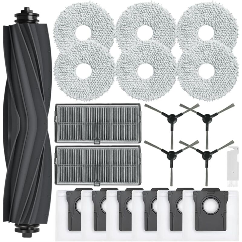 Kit d'accessoires pour Dreame L10s Pro Ultra Heat, Pièces de Rechange pour Dreame X30 Ultra, 1 Brosse Principale, 6 Sacs à Poussière, 6 Serpillere, 2
