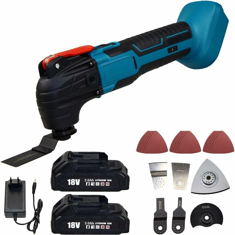 18v Li-ion Sans fil Multi Tool 6 vitesses oscillant Multi Tool Saw Blade Sanding Keyless Blade Change +2x 3.0A Batterie + Chargeur,Compatible avec la