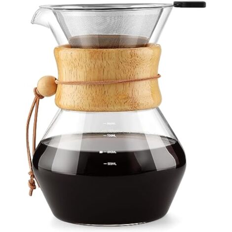Pour Over Cafetera Portátil con Filtro en Acero Inoxidable Permanente, 28oz / 800 ml