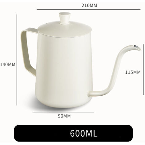 Pour-over coffee maker, long spout pour-over kettle, home/outdoor coffee maker, coffee pot, small drip coffee maker, swan-neck teapot (white - 600ml)