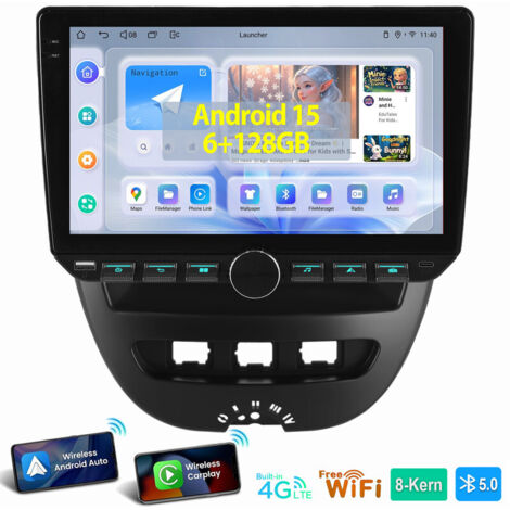 Pour Peugeot 107 Citroen C1 Toyota Aygo 8 cœurs 6+128G Android 15 Carplay Autoradio GPS 6+128G