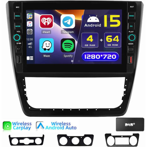 Pour Skoda Yeti 5L 2008-2013 Autoradio Android 15 Carplay GPS Type-C WIFI USB 4+64G DAB