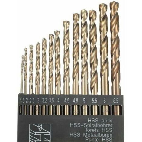 Pour une perceuse 13pcs M35 Hss Cobalt Gold Hss Jeu de forets hélicoïdaux pour perceuses métriques à grande vitesse 1,5 mm - 6,5 mm pour le perçage de l'acier inoxydable et du métal