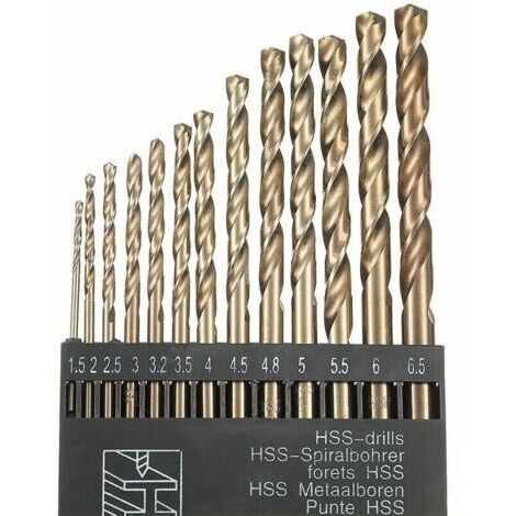 Pour une perceuse 13pcs M35 Hss Cobalt Gold Hss Jeu de forets hélicoïdaux pour perceuses métriques à grande vitesse 1,5 mm - 6,5 mm pour le perçage de l'acier inoxydable et du métal