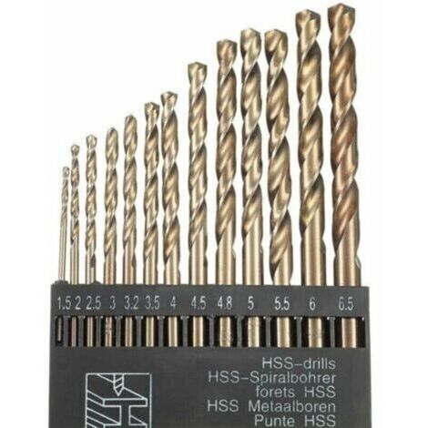 Pour une perceuse 13pcs M35 Hss Cobalt Gold Hss Jeu de forets hélicoïdaux pour perceuses métriques à grande vitesse 1,5 mm - 6,5 mm pour le perçage de l'acier inoxydable et du métal-DP