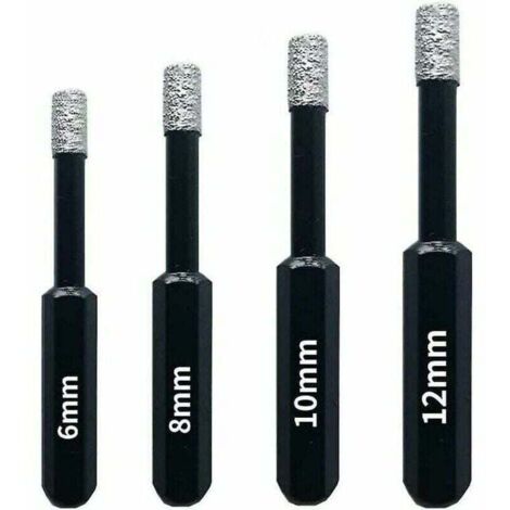 Pour une perceuse Lot de 4 mèches diamantées pour carrelage, céramique, grès cérame, carrelage, verre, pierre. Mèches diamantées professionnelles pour scie cloche - 6mm 8mm 10mm 12mm