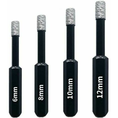 Pour une perceuse Lot de 4 mèches diamantées pour carrelage. céramique. grès cérame. carrelage. verre. pierre. Mèches diamantées professionnelles pour scie cloche - 6mm 8mm 10mm 12mm Jiuj
