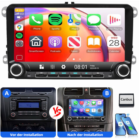 Pour VW GOLF 5 6 Plus Touran Tiguan Caddy Passat Polo 6R Android 15 Autoradio GPS Carplay 4+64G
