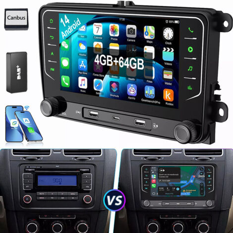 Pour VW Golf 5 6 Touran Passat Tiguan Jetta Polo autoradio Android 14 Carplay GPS 2+64G DAB