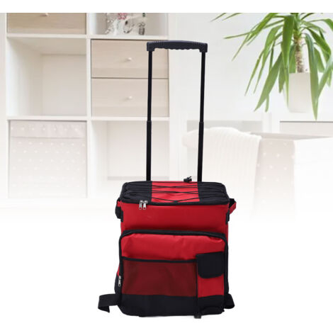 Pousse-Trolley Thermo Isolant 43L Grande Capacité Imperméable Déroulable Rouge pour Camping Pique-Nique