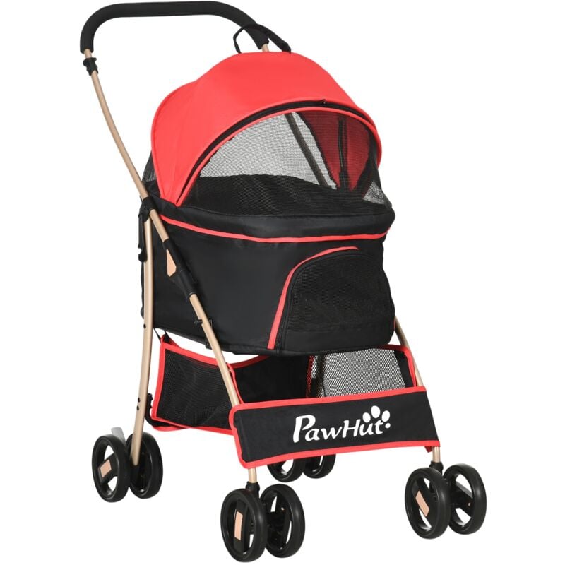 Poussette 2 en 1 pour animaux de compagnie, avec coussin, fenêtre en maille, tissu Oxford, pliable, pour petits chiens et chats – Rouge