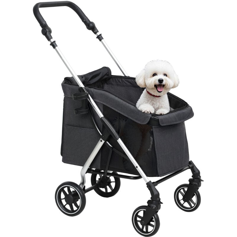 Pawhut - Poussette buggy chien 4 roues pliable - nombreux équipements - alu oxford gris