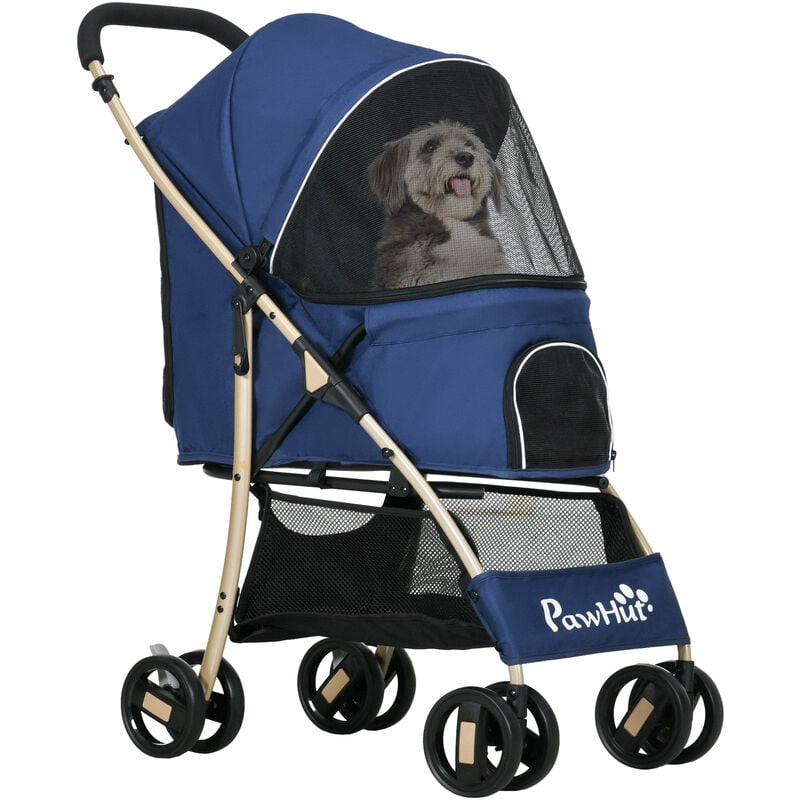 Pawhut - Poussette buggy pliable pour chien rangement laisses coussin inclus bleu