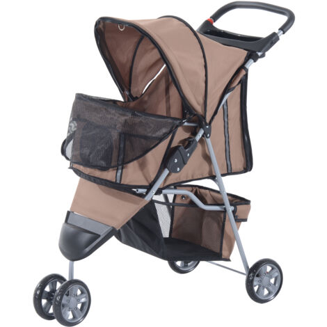 Poussette buggy pour chien chat animaux roue avant pivotante 360 degrés marron