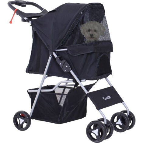 Poussette buggy pour chiens 75L x 46l x 94H cm pliable imperméable tissu 600D Oxford 4 roues noir