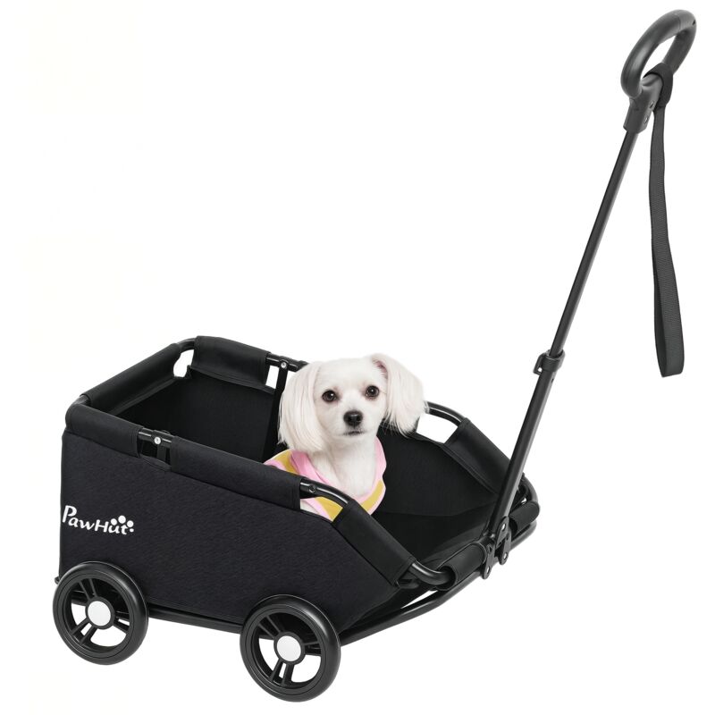 Poussette pour chien - PawHut - pliable - à 4 roues - avec tige de poussée réglable - pour chiens miniatures jusqu'à 4 kg - noir Poussette pour chien - PawHut - pliable - à 4 roues - avec tige de poussée réglable - pour chiens miniatures jusqu'à 4 kg - noir
