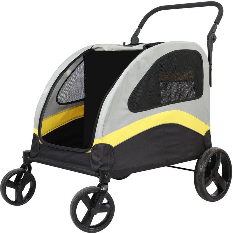 Poussette Chien Pliable 2 en 1 Chariot à Roulettes pour 2 petits chiens ou 1 chien moyenne 70x60x60cm avec séparateur amovible 4 Roues