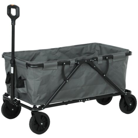 Poussette de jardin d'extérieur, 100L x 55W x 56H cm, avec deux roues avant universelles, pliable, livrée avec une housse imperméable amovible, 160 litres, gris foncé.