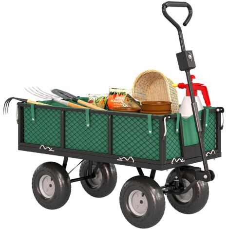 Poussette de jardin en acier 114L avec sac de rangement et panneaux latéraux amovibles, dimensions : 105 x 51 x 54 cm, verte.