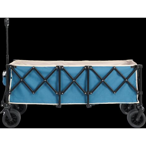 Poussette extensible pliable, capacité de 100 kg, capacité de 300 litres, robuste et polyvalente, équipée de grandes roues tout-terrain et d'un porte-gobelet. Bleue