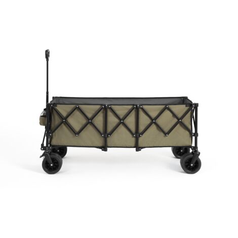 Poussette extensible pliable, capacité de 100 kg environ, robuste et pliable, idéale pour le jardin et les activités de plein air. Équipée de grandes roues tout-terrain et d'un porte-gobelet.