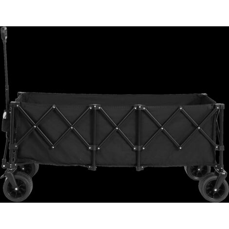 Poussette extensible pliable, capacité de 100 kg, robuste et polyvalente, idéale pour le jardin, équipée de grandes roues tout-terrain et d'un porte-gobelet. Noire.