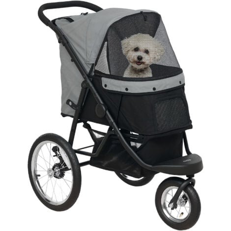 PAWHUT Poussette jogger pour chien pliable en un clic - panier de rangement, coussin lavable, attache, auvent réglable - gris