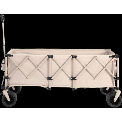 Poussette pliable et extensible, robuste et polyvalente, supportant jusqu'à 100 kg  et d'une capacité de 300 litres, équipée de grandes roues tout-terrain pour la plage et d'un porte-gobelet