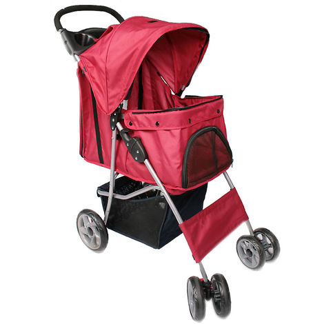 Poussette Pour Chien Chat Chariot Animaux Pliable Avec 4 Roues Panier De Rangement Et Filet De Securite Rouge 514