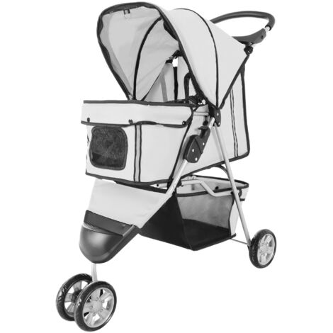 Poussette pliable pour chien et chat PawHut, chariot de transport animaux avec porte-gobelet et panier, freins sur roues, tissu Oxford 600D acier, 75x45x97 cm gris
