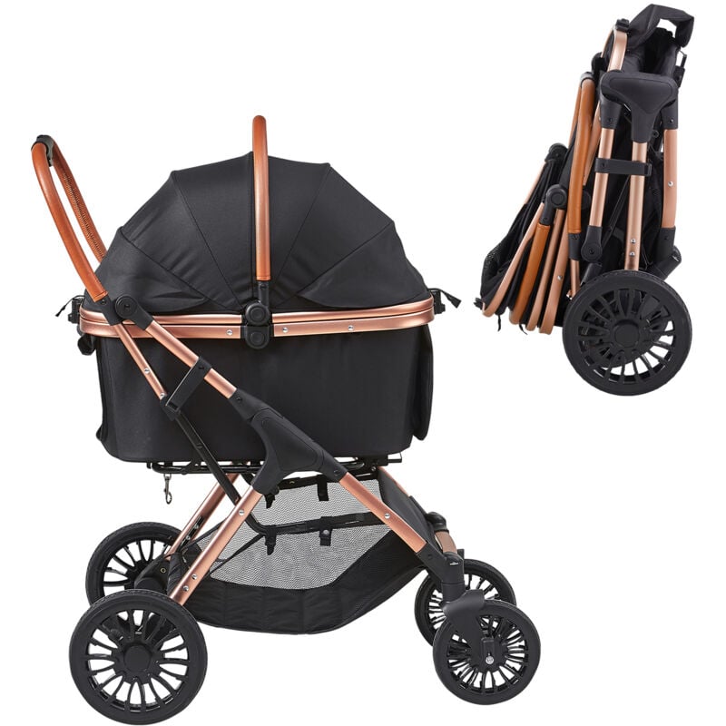 Mophorn - Poussette pour animaux de compagnie poussette pour chien à 4 roues avec freins, capacité de 66 lb, support amovible, panier de rangement,