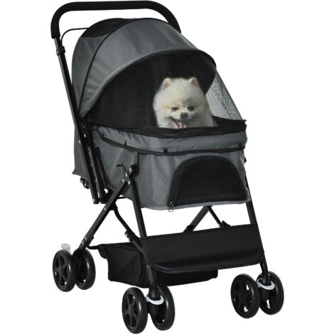 Poussette pour chien et chat, transport confortable, chariot pliable pour animaux de compagnie, couleur gris foncé Oxford, dimensions 76,5 x 52 x 95 cm