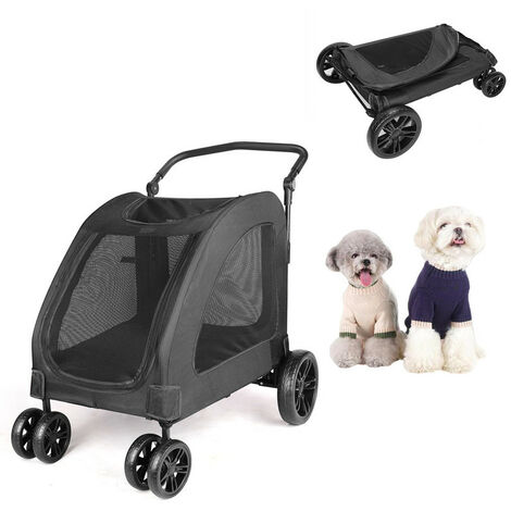 Poussette pour Chien, Pliable 4 roues Chariot pour Chien, Poussette Buggy pour Animaux de Grande Taille Moyenne, Boîte à Chien avec Fenêtres en Maille, Poussettes de Voyage Jusqu’à 54 KG