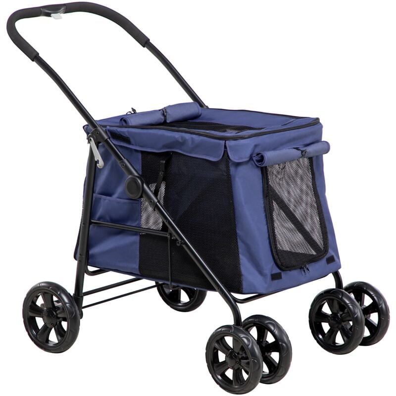 Eifson - Poussette pour chien pliable, avec poches latérales rembourrées, fenêtres en maille, tissu Oxford, capacité de charge de 20 kg – Bleu